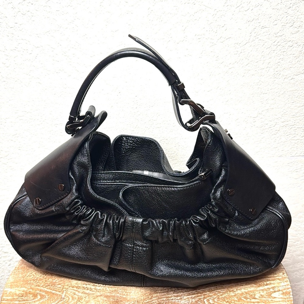 Authentic Burberry All Warriors Gunmetal Black Leather Women's Bag.